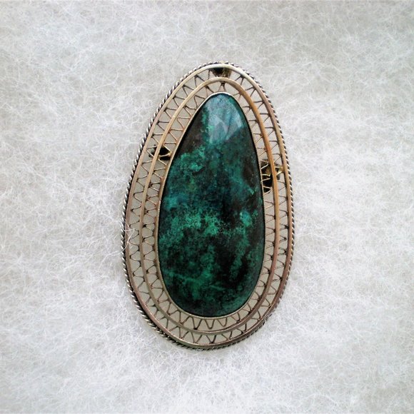 Vintage LARGE Israel Sterling Silver 925 Eilat Stone Filigree Brooch Pin Pendant - Picture 4 of 4